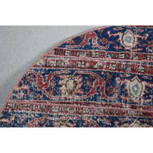 Alfombra Redonda Vintage de 37x3.8 pies, Azul Turco, Patchwork de Lana, Respaldo de Látex Ecológico - Product Image 4