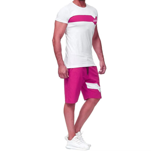 Conjunto de camiseta y pantalones cortos de manga corta entallados de alta calidad para hombre, color sólido, poliéster/algodón, talla grande para verano, oferta en línea - Product Image 4