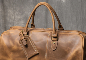 Bolsa de Viaje de Fin de Semana Plegable de Cuero Genuino, Gran Capacidad, Ligera, con Cierre de Cremallera, Duradera - Product Image 6