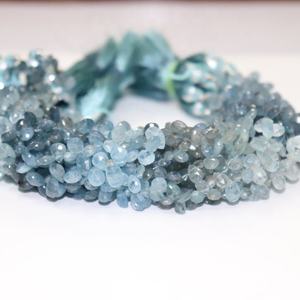 Perles de pierres précieuses en aquamarine mousse facettées en forme de poire, en gros, 7x5mm, 9 pouces, pour la fabrication de bijoux - Product Image 1
