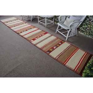 Alfombra Turca de 2.6x13.4 pies, Alfombra Vintage, Alfombra Blanca Ombré - Product Image 4