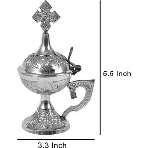 Brass Incense <b>Burner</b> With <b>Silver</b> Finished Religious Accessories Metal Incense <b>Burner</b> Indian Style Handmade Incense <b>Burner</b> Gifts - Product Image 3