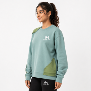 Conjunto Deportivo Informal para Mujer, Color Azul Claro, Antiarrugas, Estampado, de Algodón/Bambú, Sudadera Holgada y Pantalones Deportivos - Product Image 2