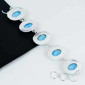 Natural Larimar <b>Bracelet</b> 925 <b>Sterling</b> <b>Silver</b> Handmade Chain Gemstone Jewelry Christmas Anniversary Gift - Product Image 2