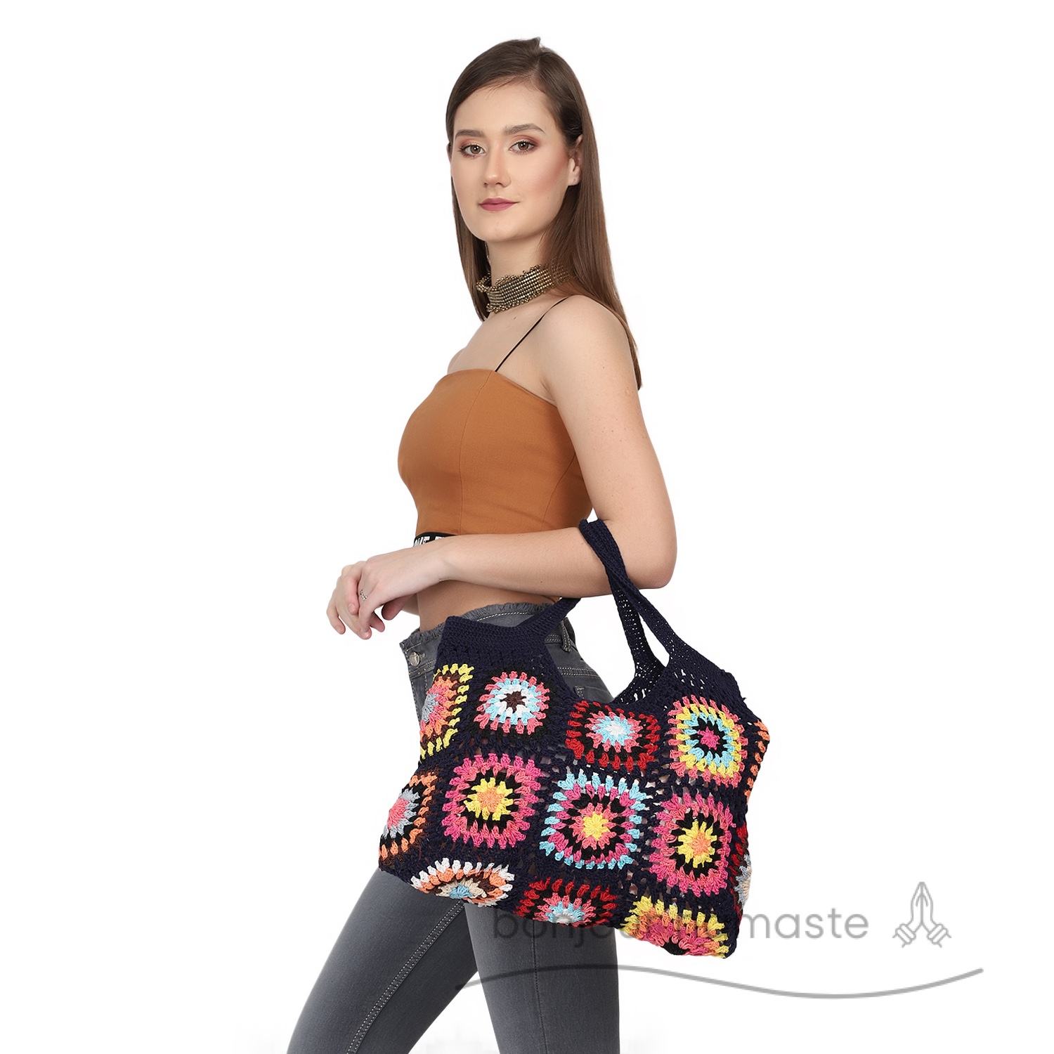 Black with multicolor patchwork