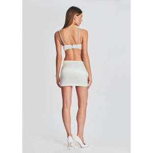 Minigonna Retrofte Marilyn con Stampa Floreale a Tulipano, in Raso Bianco Lavorato a Maglia con Spandex, Gonna Avvolgente con Balze e Vita Impero, Taglia XL - Product Image 5