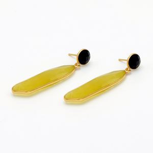 Handmade 18K Gold-Plated Dua Drop <b>Earrings</b> <b>Black</b> <b>Onyx</b> Yellow Jade Multicolor Fashionable Trendy Women's Wedding Jewelry Made - Product Image 3