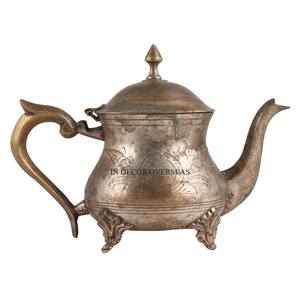 Flowers <b>And</b> Leaves Design Engraved Hot Selling Silver Shiny Polished Brass Made Tea Pot With Handle <b>And</b> Top Lid In Lowest Price - Product Image 2