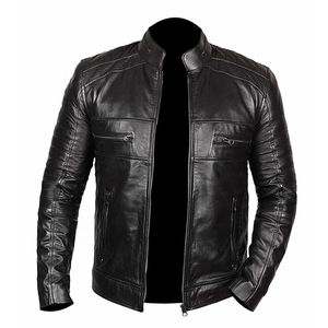 Veste en cuir en toile respirante personnalisée en gros mince tenue décontracté régulier avec col montant pour l'hiver veste en cuir pour hommes - Product Image 1
