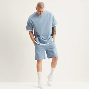 Venta al por mayor de camisas de manga corta y pantalones cortos de los hombres personalizados conjuntos de gemelos cómodos de algodón transpirable para el estilo casual de verano - Product Image 2