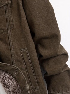 High Street Brown Fur Winter <b>Denim</b> Jacket With Fleece Lining Button Closure Casual Style Regular Fit Windproof Solid Color <b>Coat</b> - Product Image 5