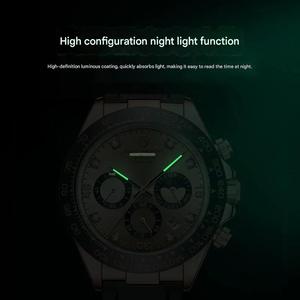 Montre à quartz pour hommes, boîtier en acier inoxydable, chronographe, verre analogique, cristal, résistant à l'eau 3 bars, bracelet en acier inoxydable, bande de 22 cm - Product Image 5