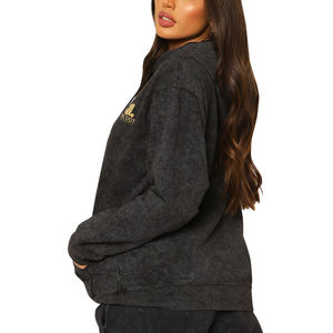 Nueva llegada lavado ácido Vintage desteñido desgastado mujeres sudadera de gran tamaño poliéster algodón invierno Casual patrón sólido - Product Image 2