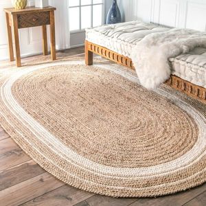 Alfombra Reversible de yute Natural rectangular trenzada intrincadamente moderna para sala de estar, revestimiento de suelo duradero hecho a mano - Product Image 1