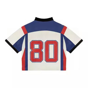 New Design Boxy Fit Knitted Mesh V-Neck <b>Crop</b> Boxy Mesh Football Jersey <b>Men's</b> Custom Manufacturer American Boxy Fit Jersey - Product Image 4