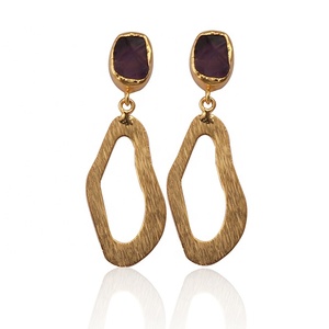 Pendientes hechos a mano con acabado mate de cuarzo rosa Natural, pendientes de piedras preciosas chapados en oro, joyería de moda - Product Image 6