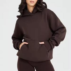 Sudadera con capucha de algodón 100% de talla grande para mujer, Sudadera de punto de invierno de alta calidad, ropa de calle con patrón sólido, capucha Regular bordada - Product Image 1