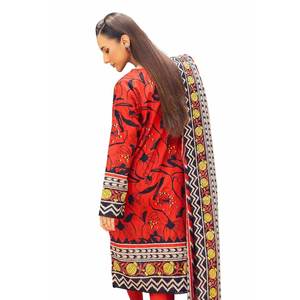 Costume Khaddar 3 pièces rouge non cousu pour femmes, style pakistanais, coton, coupe ample, décontracté, style indien, Salwar Kameez - Product Image 3