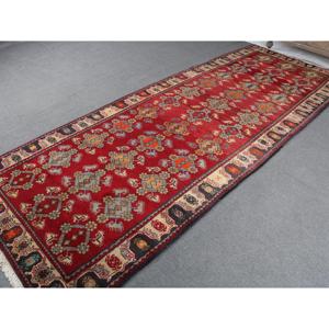 Vintage Rug, <b>Runner</b> 4.5x11.6 ft Turkish Rug, <b>Red</b> Floral Wool Rug - Product Image 2