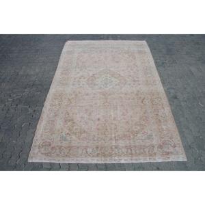 พรมวินเทจขนาด 6.46x9.6 ฟุต พรมตุรกีขนาดใหญ่ พรมลายดอกไม้สีเบจชมพู - Product Image 1