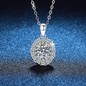 Collar con Colgante de Piedra Moissanita de 1 Quilate con Diseño de Halo en Forma de Huevo de Paloma, Plata de Ley 925, Multicolor, Elegante - Product Image 3