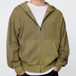 Sudadera con capucha y cremallera de ajuste regular para hombre, Sudadera de felpa personalizada lavada de algodón orgánico, chaqueta con capucha y media cremallera, chaqueta con capucha de invierno Vintage High - Product Image 4