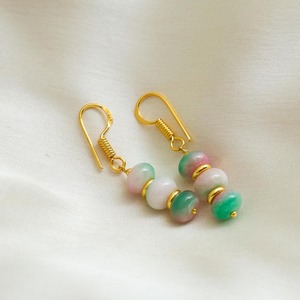 Handmade Multi-Quartz Jade Gemstone Drop Earrings with Gold Spacer <b>Beads</b>, Findings & Gold Plated Hook Dangles - Product Image 4