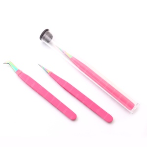 Pince à épiler d'extension de cils individuelle pointue avec logo personnalisé en gros, marque privée, outils en fibre d'acier inoxydable, tube acrylique - Product Image 2