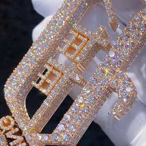 Pendentifs personnalisés en argent sterling 925, style hip-hop entièrement serti, plaqué rhodium/or, moissanite, vente en gros - Product Image 1