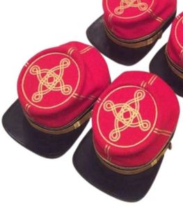 <b>Red</b> <b>Wool</b> Office Kepi Hat Civil W ar Style Cap Embroidered Rank Insignia Leather Chinstrap Historical Costume - Product Image 2