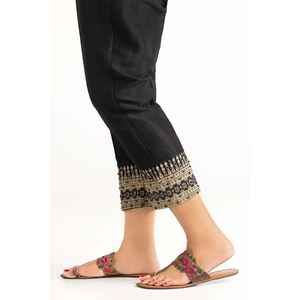 Pantalon en soie brute noire pour femme TR-22-124, collection de pantalons de costume - Product Image 1