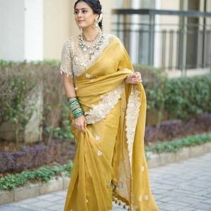 ผ้าส่าหรีผ้าไหมลายแถบนุ่มสำหรับนำเสนอสินค้าส่งออกจากราชวงศ์พร้อมลำดับเสื้อและงานปักลวดลาย - Product Image 2