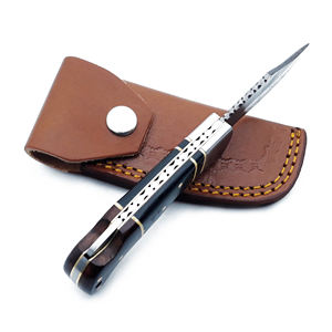 Couteau de poche EDC en acier damas fait main palissandre noir serrure arrière couteau de camping de chasse pliant avec gaine en cuir G10 - Product Image 3
