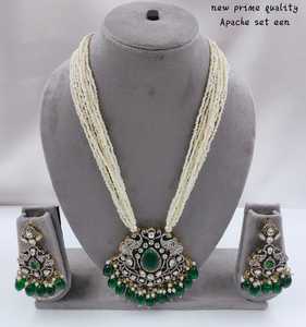 Long Motipearl Mala & Drop Pendentif Collier Ensemble À La Mode Ton Or Kundan perle Collier Boucles D'oreilles Ensemble Avec Femmes Filles - Product Image 2