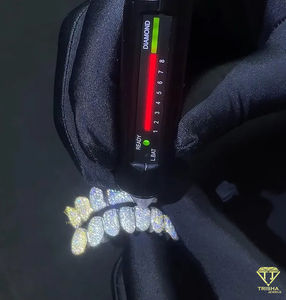 Grillz personnalisé en argent sterling 925 avec dents glacées cultivées en laboratoire VVS en argent plaqué or blanc rose cadeau de luxe pour lui - Product Image 3