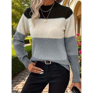 Pull à col montant à rayures color block gris ardoise S Pulls pour femmes - Product Image 1
