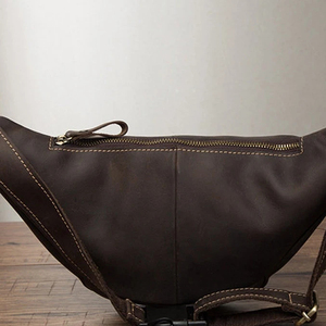 Genuine Leather <b>Chest</b> Sling Crossbody Leather Bag for Men <b>Small</b> Classic Casual Fashion Travel Rustic Dark Brown Leather Bag - Product Image 1