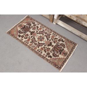 Turkish 1.2x3 ft Rug, Vintage Rug, <b>Brown</b> Bordered Rug <b>Wool</b> - Product Image 2