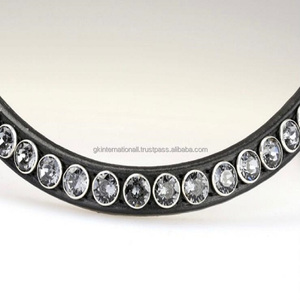 Banda de ceja de caballo de cuero de canal vacío cómoda y duradera en forma de onda todos los tamaños disponibles con cristales transparentes negros redondos - Product Image 6