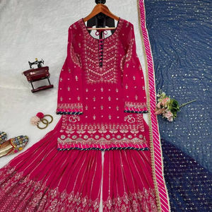 Nouveau Designer Collection Heavy Georgette Thread Sequence Broderie Et Dentelle Travail Top Et Sharara Avec Dupatta Au Prix De Gros - Product Image 1