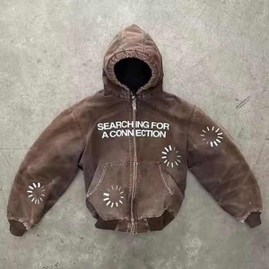 Streetwear Clothe <b>Work</b> Canvas Twill Cotton Jacket Zipper up Custom Crop Acid Wash <b>Hoodie</b> Vintage Distressed <b>Hoody</b> Jacket for <b>Men</b> - Product Image 3