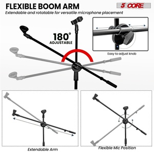 5 Core Microphone Stand Floor 2 Mic Clips Universal Height Adjustable <b>Tripod</b> Mic Stands w Boom Arm - Product Image 3