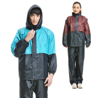 Bonne couleur imperméable à l'eau couture moto pluie costumes robuste randonnée manteau de pluie veste pantalon avec capuche cachée Aie évents