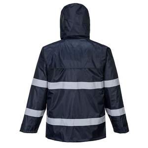 Veste de pluie imperméable à capuche haute visibilité pour homme - Veste de pluie réfléchissante classique marine - Product Image 2