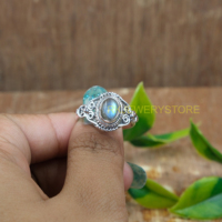 Bague en argent sterling 925 avec pierre précieuse labradorite naturelle, design vintage bohème en filigrane, faite à la main, pour femmes, cadeau de Noël