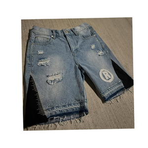 Pantalones cortos desgastados de algodón 100% hechos a medida con dobladillo deshilachado Estilo callejero Patrón sólido Disponible en pedidos a granel - Product Image 1