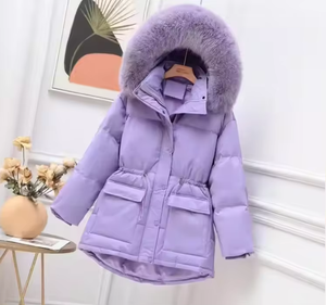 Abrigo largo de talla grande transpirable de felpa cálido a prueba de viento agradable a la piel abrigo informal de invierno de alta calidad para mujer tejido de algodón con capucha - Product Image 6