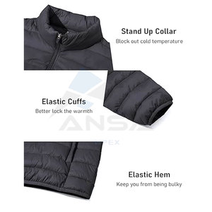 Chaqueta acolchada con aislamiento personalizable para hombre, cortavientos ligero con tela repelente al agua, cuello alto, cremallera completa - Product Image 5