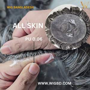 All Skin Natural Indian Remy Hair Deep Wave PU Base Toupee para hombres Piel delgada - Product Image 4