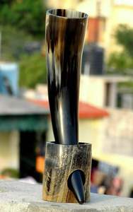 Viking Best Quality Buffalo/Ox <b>Drinking</b> Horn Polished Natural Brass Rim with Horn <b>Stand</b> Polished Molding for Mugs BY HF CRAFTS - Product Image 5